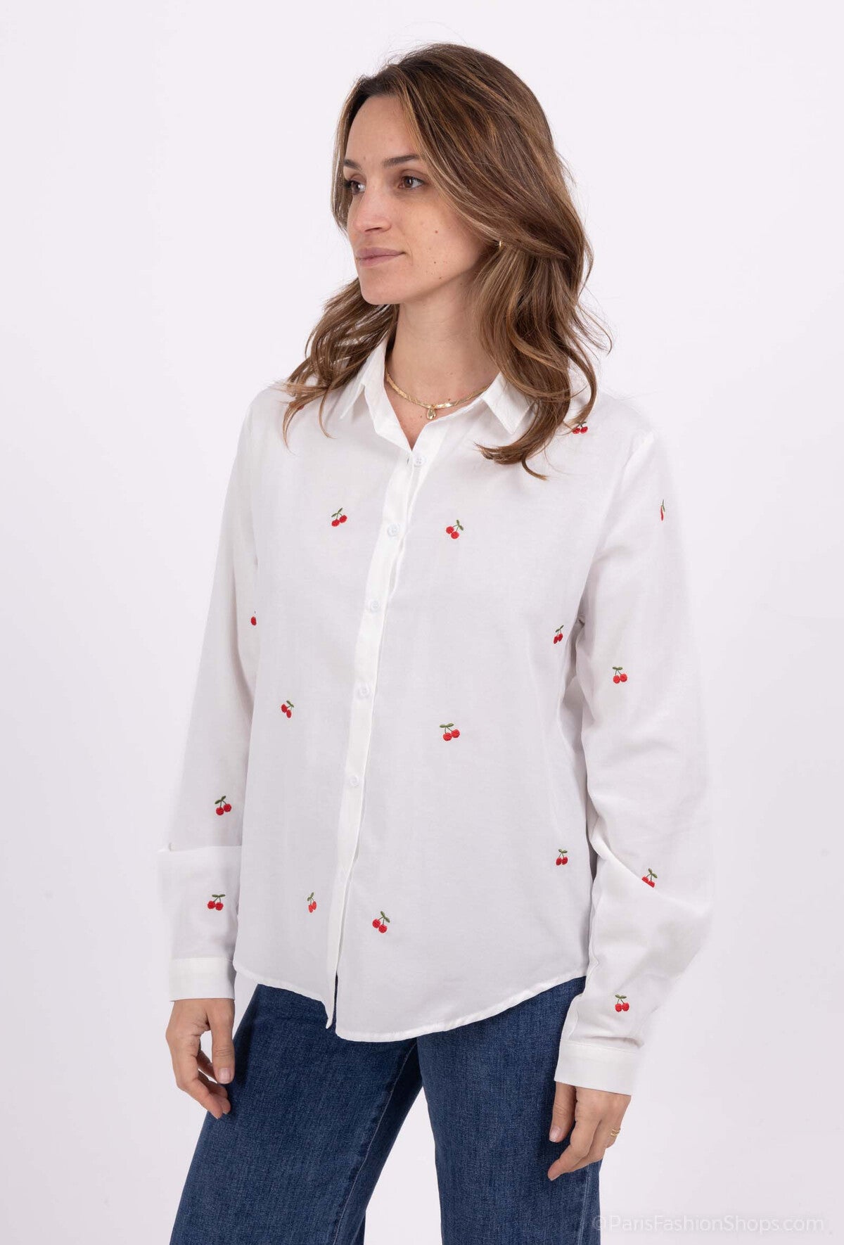 Chemise avec broderie cerise femme