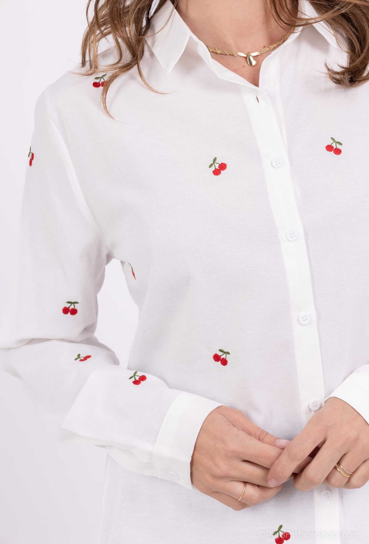 Chemise avec broderie cerise femme