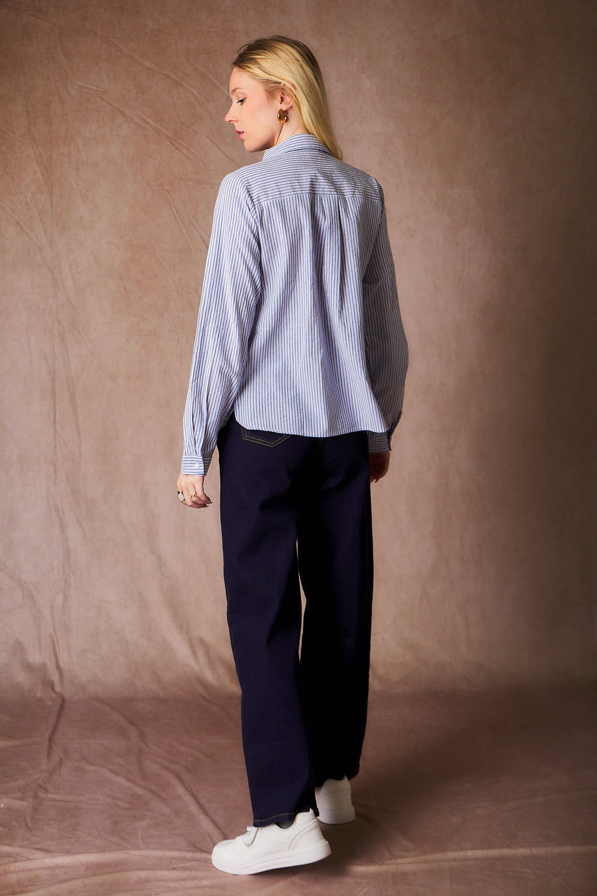 Chemise lignée avec broderie coeur femme