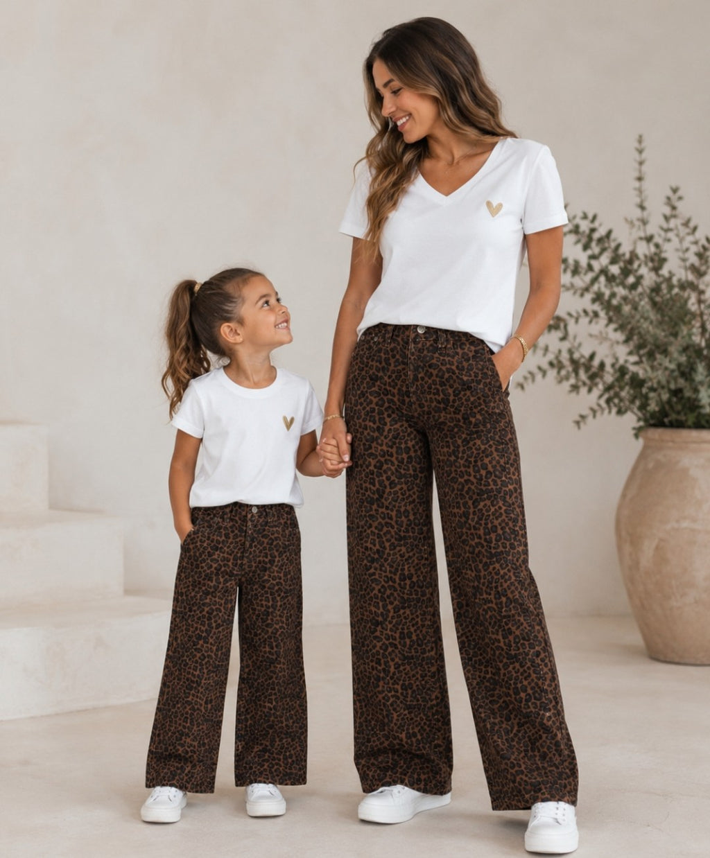 Jeans wide leopard fille