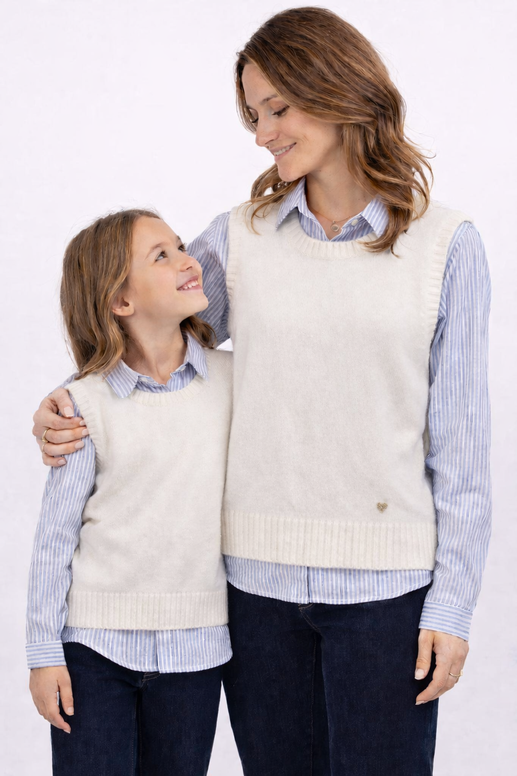 Chemise lignée avec broderie coeur fille