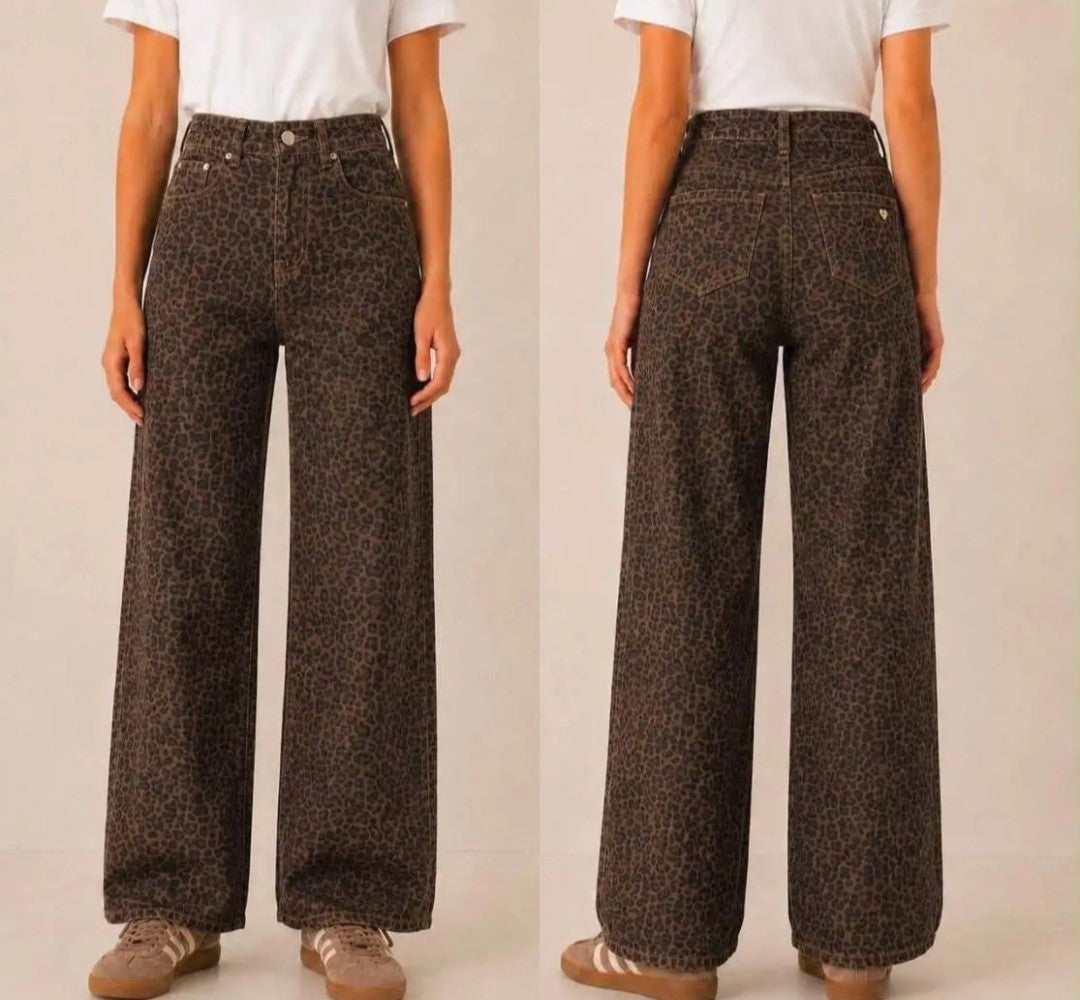 Jeans wide leopard fille