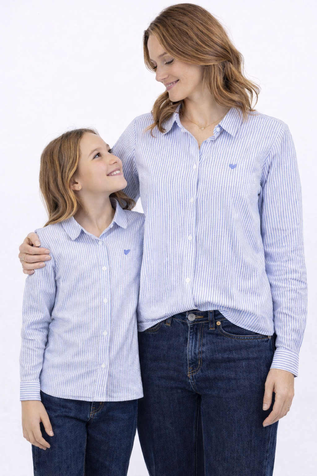 Chemise lignée avec broderie coeur fille