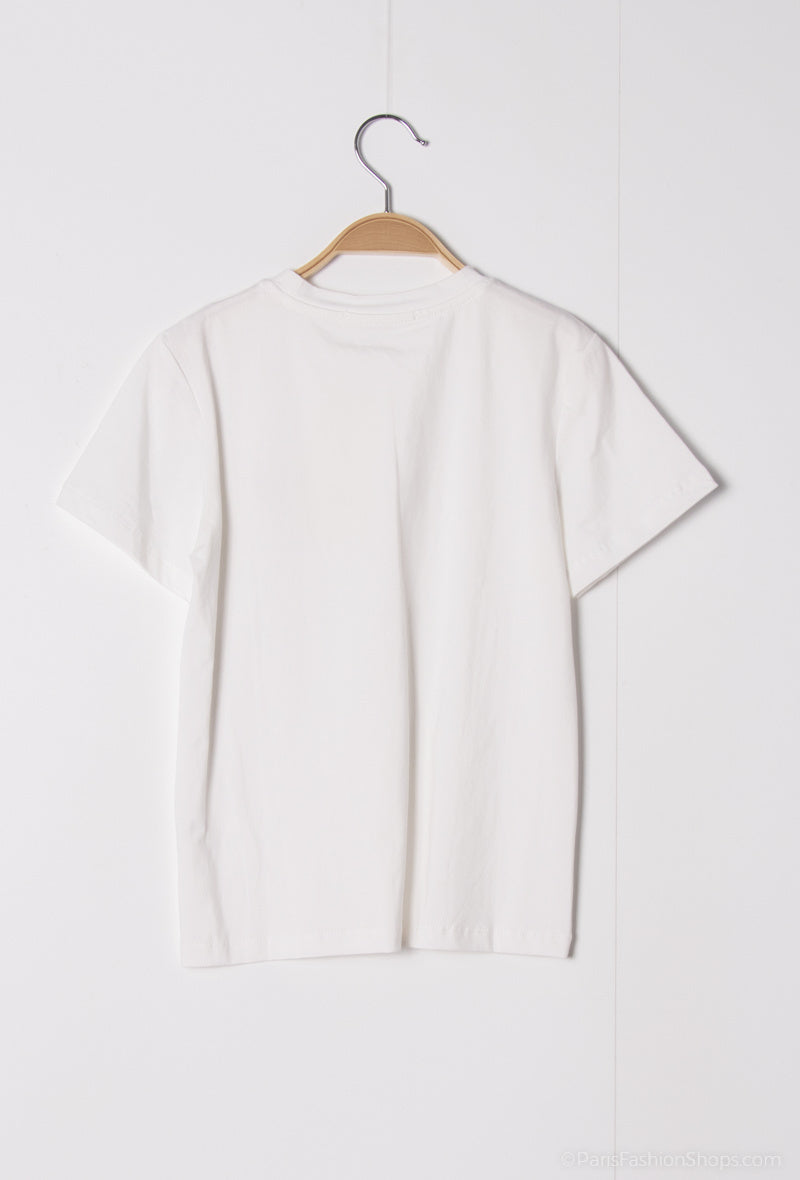 T-shirt manches courtes broderie coeur leopard fille