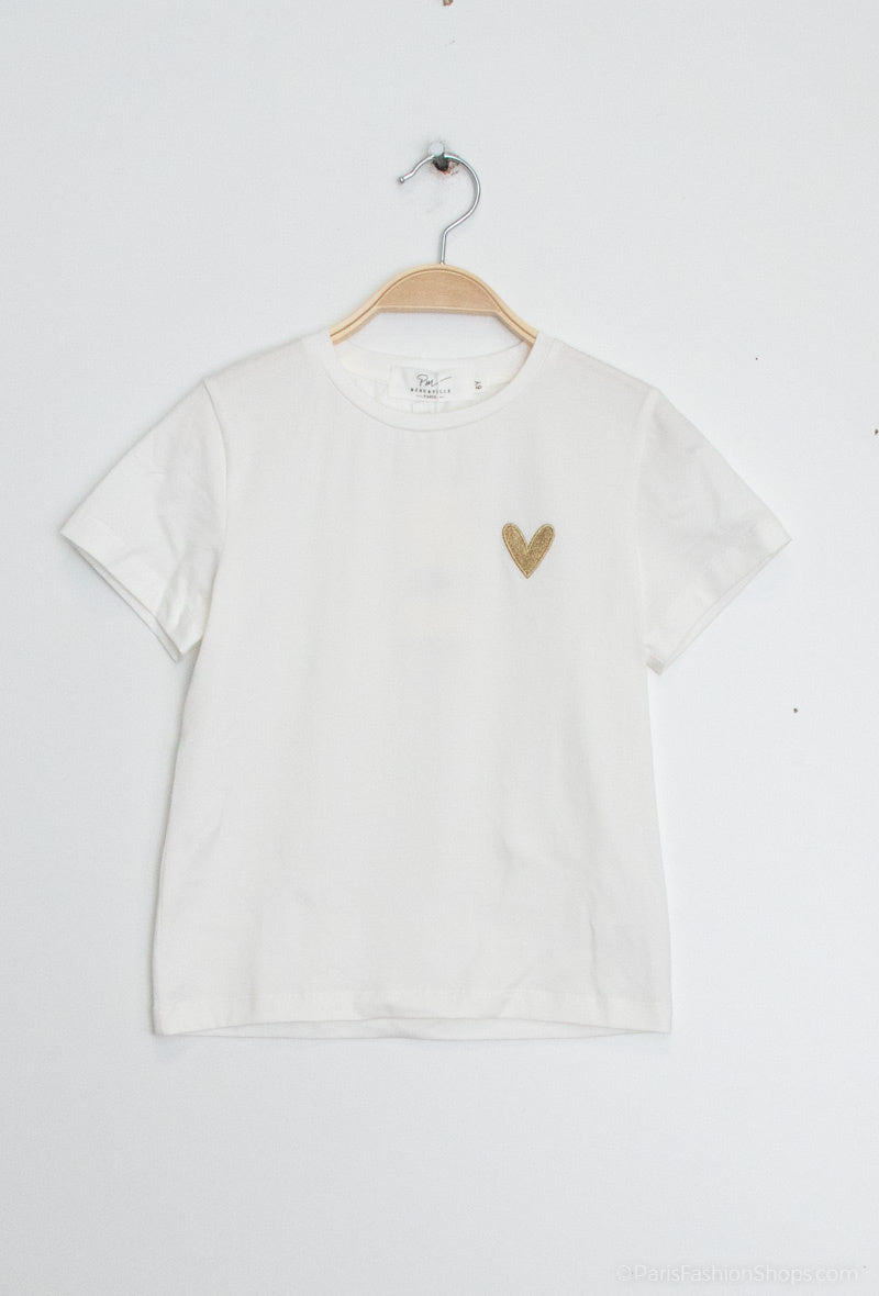 T-shirt manches courtes broderie coeur doré fille