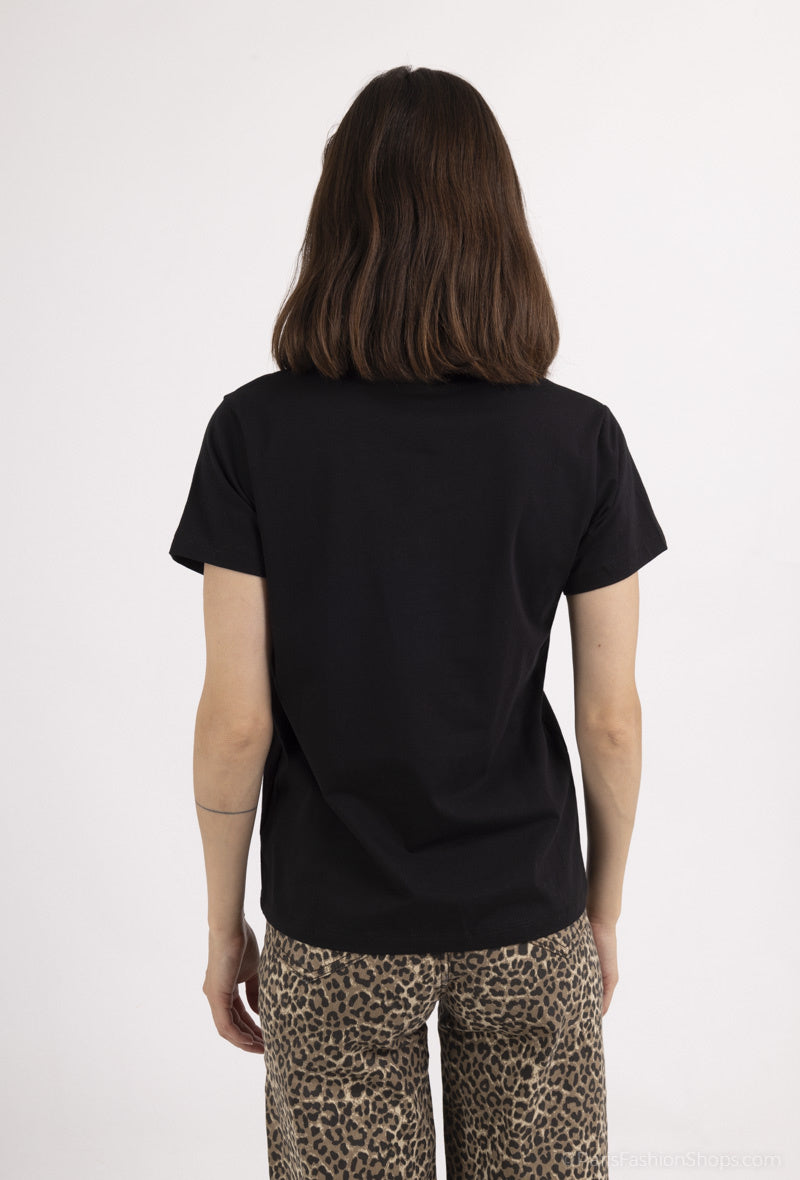 T-shirt manches courtes broderie coeur doré femme