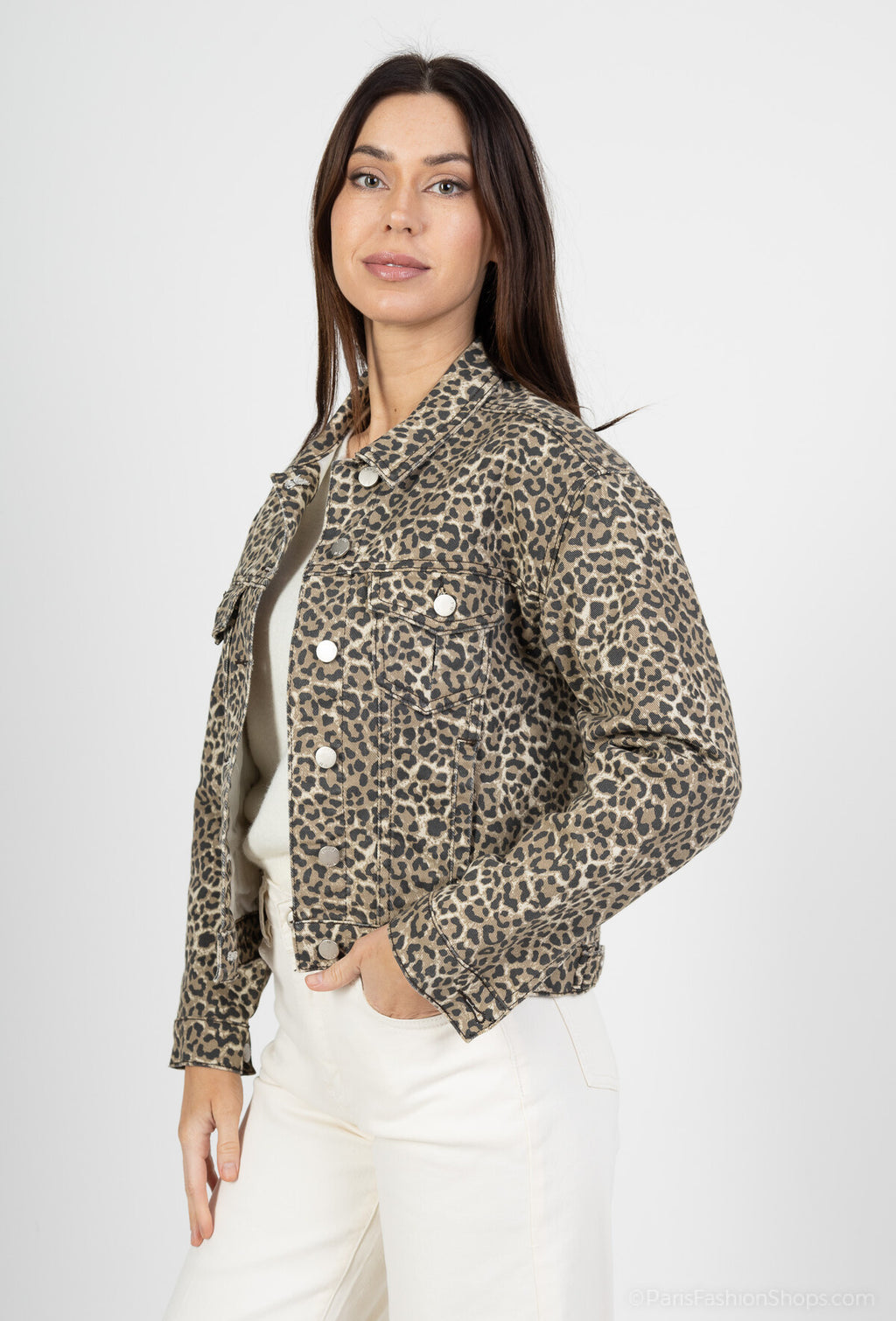 Veste en jeans leopard femme