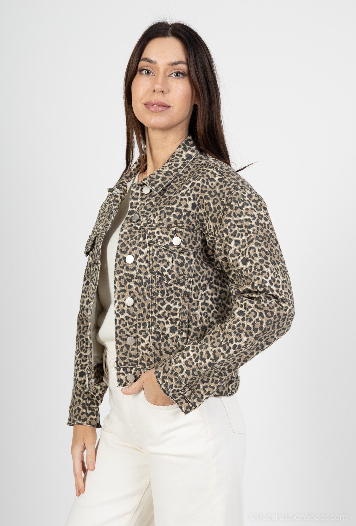 Veste en jeans leopard femme