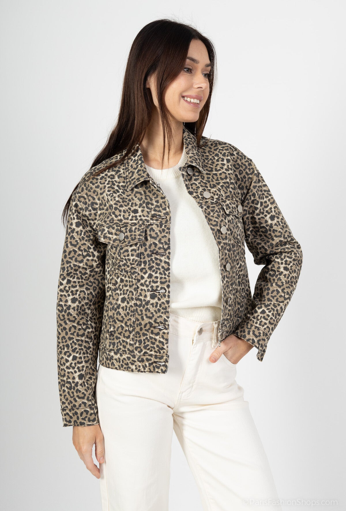 Veste en jeans leopard femme